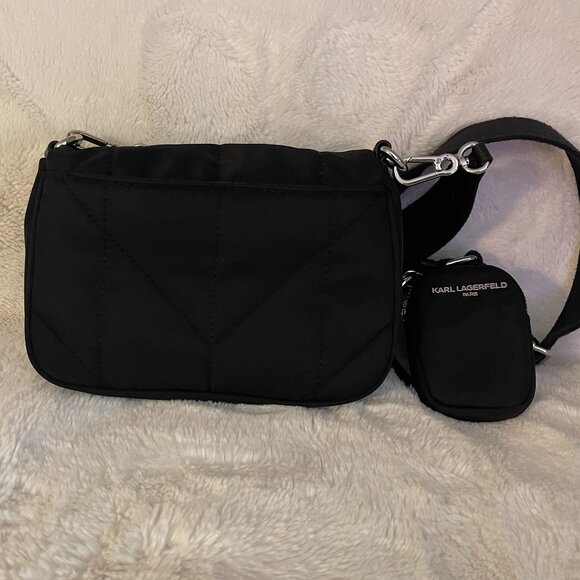 Karl Lagerfeld Paris Voyage Logo Black Quilted Crossbody Bag - Picture 9 of 16